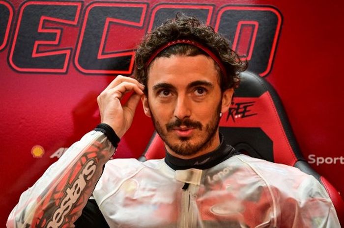 Pembalap Ducati, Francesco Bagnaia, pada kualifikasi MotoGP Inggris di Sirkuit Silverstone, Sabtu (5/8/2023).