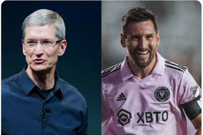 CEO Apple, Tim Cook (kiri), dan Lionel Messi.