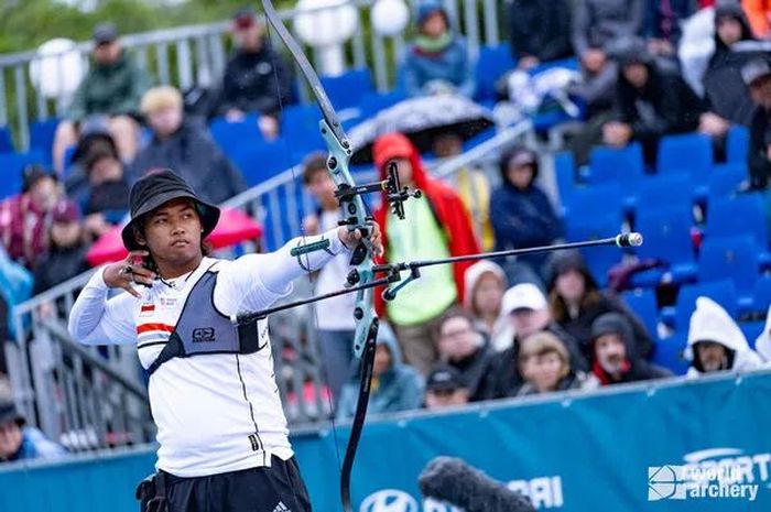 Pepanah Indonesia, Arif Dwi Pangestu, pada Kejuaraan Dunia 2023 di Berlin, Jerman, 6 Agustus.