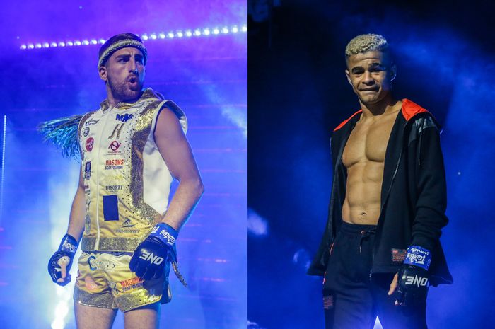 Jonathan Haggerty (kiri) dan Fabricio Andrade akan bertarung dalam laga perebutan sabuk juara kelas bantam kickboxing ONE Championship di ONE Fight Night 15.