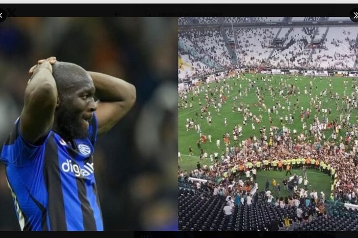 Ratusan fan Juventus menginvasi lapangan Allianz Stadium Turin (9/8/2023) untuk memprotes rencana klub merekrut Romelu Lukaku dari Chelsea.