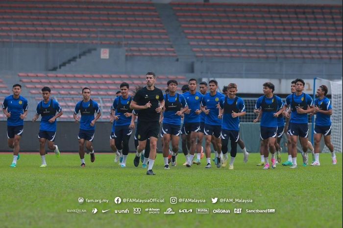 Pemain timnas U-23 Malaysia saat menjalani sesi latihan jelang Piala AFF U-23 2023.