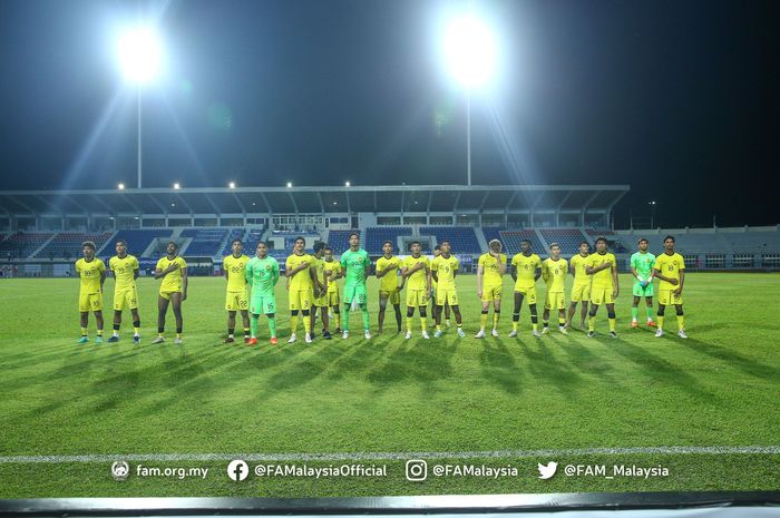 Skuad Malaysia U-23 usai memenangi laga kontra Timnas U-23 Indonesia di partai perdana Grup B Piala AFF U-23 2023.