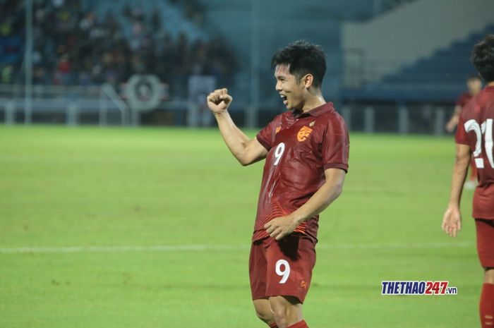 Pemain Timnas U-23 Thailand, Pattara Soimalai, melakukan selebrasi usai mencetak gol ke gawang Brunei Darussalam di laga Grup A Piala AFF U-23 2023.