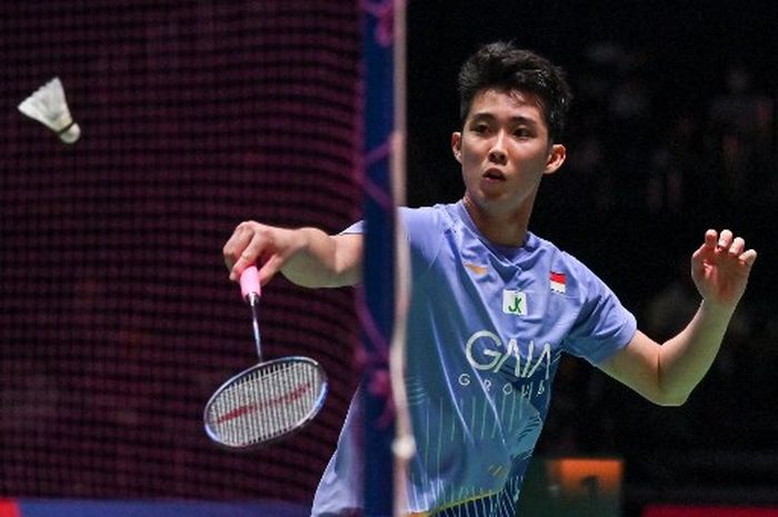 Pebulu tangkis tunggal putra Singapura, Loh Kean Yew, pada hari kedua Japan Open 2023 di Yoyogi National Gymnasium, 26 Juli.