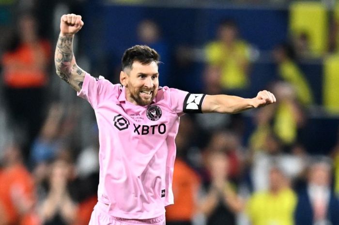 Lionel Messi merayakan keberhasilan Inter Miami menjuarai Leagues Cup 2023 usai menumbangkan Nashville pada laga final.