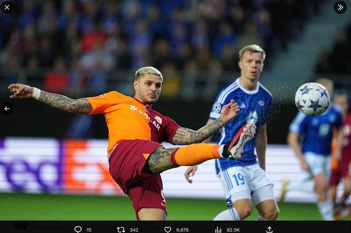 Mauro Icardi cetak gol berkelas untuk Galatasaray di leg pertama play-off Liga Champions melawan Molde (23/8/2023).