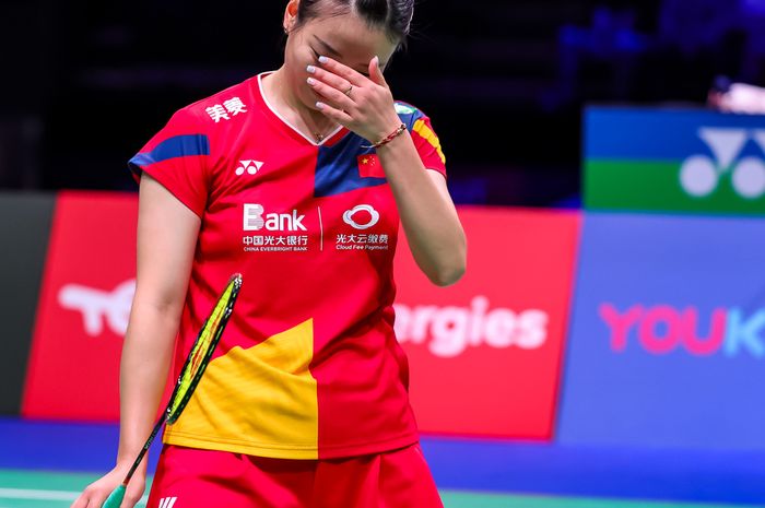 Pebulu tangkis ganda campuran China, Huang Ya Qiong saat tampil di perempat final Kejuaraan Dunia 2023, di Royal Arena, Kopenhagen, Denmark, Jumat (25/8/2023).