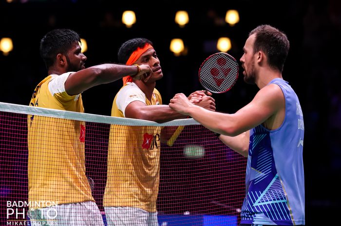 Ganda putra India, Satwiksairaj Rankireddy/Chirag Shetty, takluk dari ganda putra Denmark, Kim Astrup/Anders Skaarup Rasmussen pada babak perempat final Kejuaraan Dunia 2023