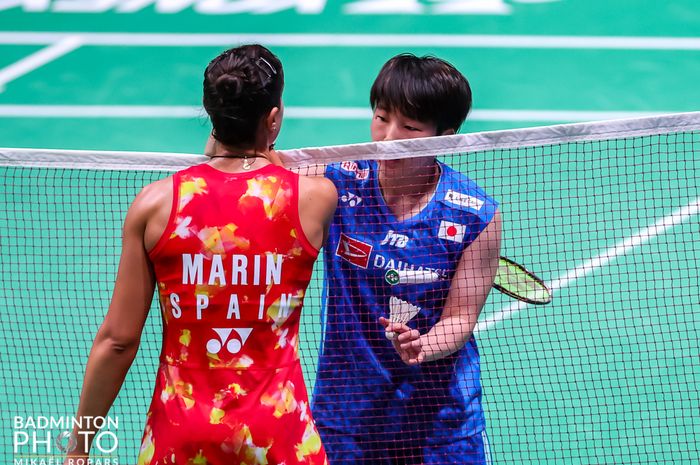 Tunggal putri Jepang sekaligus juara bertahan, Akane Yamaguchi kalah di semifinal Kejuaraan Dunia 2023 usai ditaklukkan Carolina Marin (Spanyol), di Royal Arena, Kopenhagen, Denmark, Sabtu (26/8/2023).