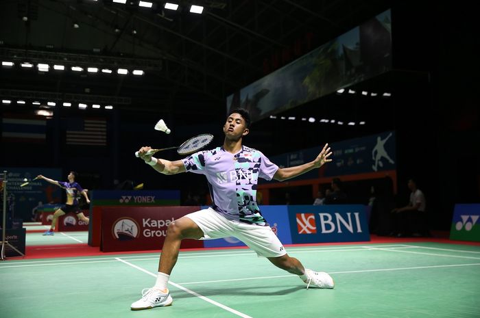 Tunggal putra Indonesia, Alwi Farhan, saat beraksi pada Xpora Indonesia International Challeng di GOR Bulutangkis Pancing Medan, Selasa-29 Agustus 2023