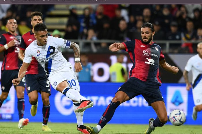 Lautaro Martinez mencetak gol dalam laga Cagliari vs Inter Milan pada giornata 2 Liga Italia 2023-2024 di Stadion Unipol Domus, Senin (28/8/2023).