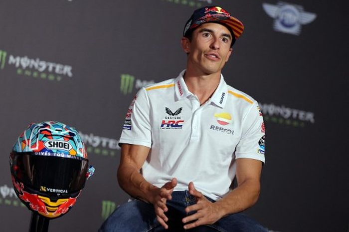 Pembalap Repsol Honda, Marc Marquez, pada konferensi pers menjelang MotoGP Catalunya 2023, Kamis (31/8/2023).