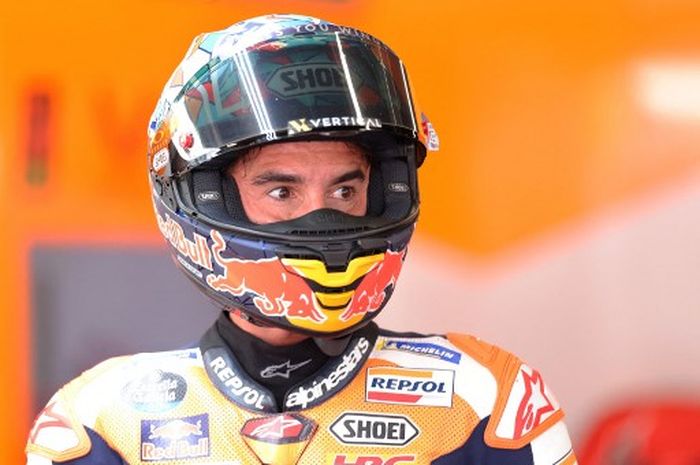 Pembalap Repsol Honda, Marc Marquez, pada hari pertama seri balap MotoGP Catalunya 2023 di Circuit de Barcelona-Catalunya, Spanyol, Jumat (1/9/2023).