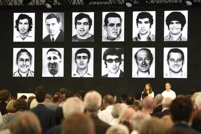 Foto para korban dalam perayaan 50 tahun Munich Massacre di Bandara Fuerstenfeldbruck pada 5 September 2022.