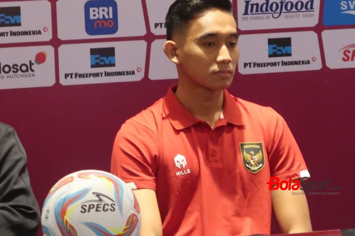 Kapten Timnas U-23 Indonesia, Rizky Ridho, pada Selasa (5/9/2023) di Swiss-Belhotel, Solo pada konferensi pers jelang Kualifikasi Piala Asia U-23 2024