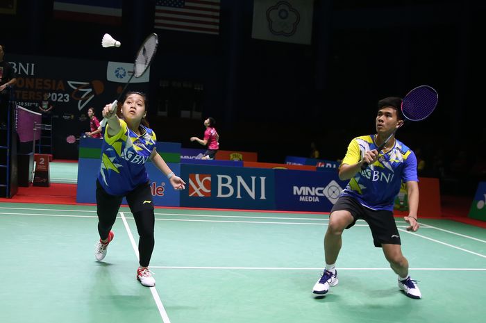 Ganda campuran Indonesia, Rafli Ramanda/Indah Cahya Sari Jamil saat tampil pada kualifikasi Indonesia Masters 2023, Selasa (5/9/2023)