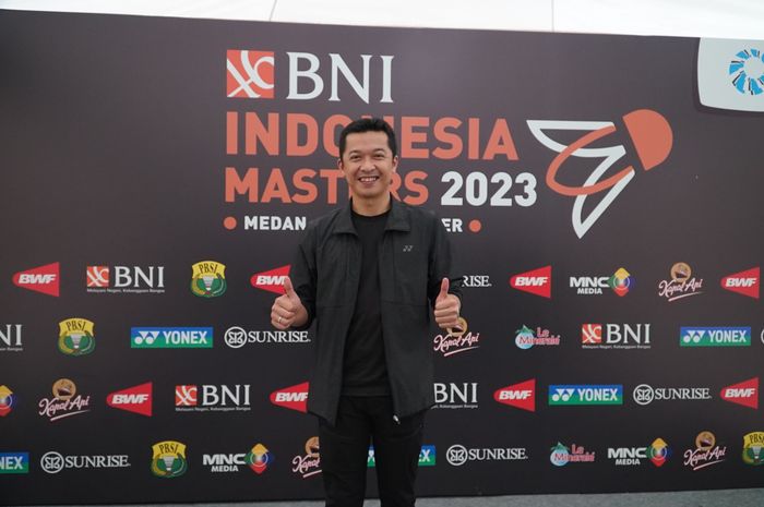 Legenda tunggal putra Indonesia, Taufik Hidayat, di sela final Indonesia Masters 2023 Super 100 di GOR Pancing, Medan, Minggu (11/9/2023).