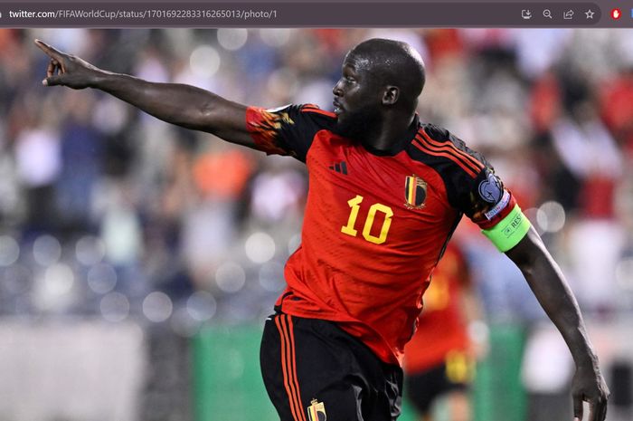 Penyerang timnas Belgia, Romelu Lukaku, merayakan gol ke gawang Estonia pada babak kualifikasi EURO 2024, Selasa (12/9/2023).