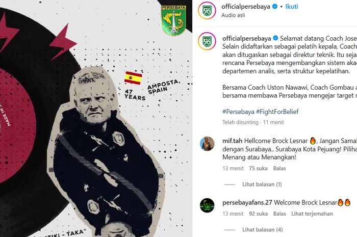 Josep Gombau resmi ditunjuk sebagai pelatih baru Persebaya Surabaya