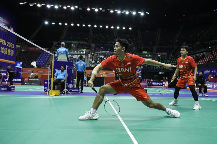 Aksi ganda putra Indonesia, Leo Rolly Carnando/Daniel Marthin pada babak kedua Hong Kong Open 2023, Kamis (14/9/2023)