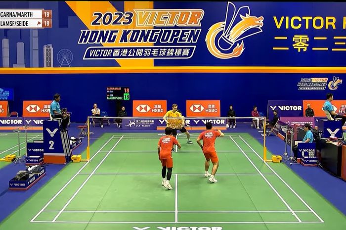 Leo Rolly Carnando/Daniel Marthin saat tampil pada perempat final Hong Kong Open 2023 di Hong Kong Coliseum, Kowloon, Hong Kong, Jumat (15/9/2023).