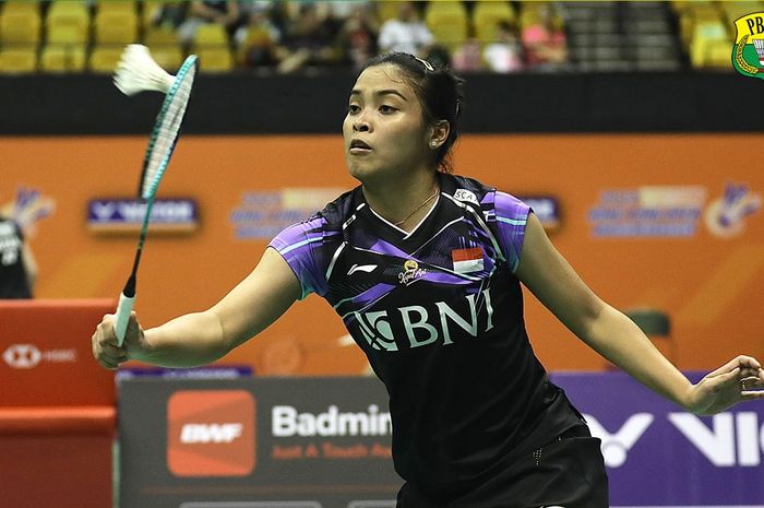 Tunggal putri Indonesia, Gregoria Mariska Tunjung, berhasil mengalahkan Carolina Marin (Spanyol), pada perempat final Hong Kong Open 2023 di Hong Kong Coliseum, Kowloon, Hong Kong, 15 September 2023.