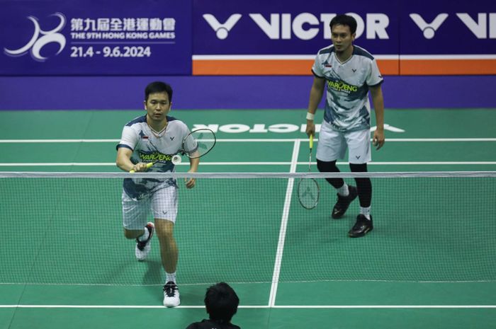 Ganda putra Indonesia, Mohammad Ahsan/Hendra Setiawan, saat tampil pada babak perempat final Hong Kong Open 2023 pada Jumat, 15 September 2023