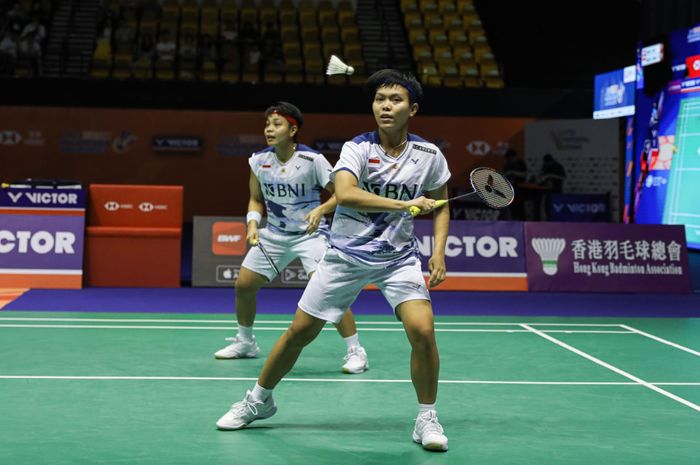 Ganda putri Indonesia, Apriyani Rahayu/Siti Fadia Silva Ramadhanti, sukses memenangi laga semifinal Hong Kong Open 2023 di Hong Kong Coliseum, Kowloon, Hong Kong, 16 September 2023.