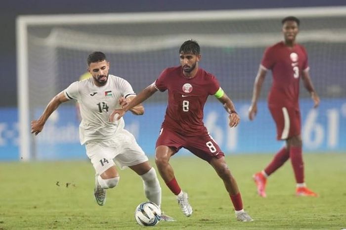 Suasana pertandingan Qatar versus Palestina di Asian Games 2022.