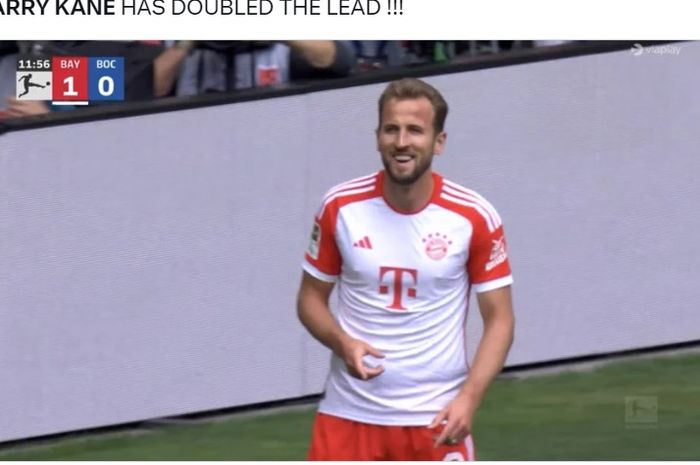 Bomber baru Bayern Muenchen, Harry Kane, kembali mencetak gol dalam laga pekan ke-5 Bundesliga melawan Bochum, Sabtu (23/9/2023) di Allianz Arena, Muenchen.