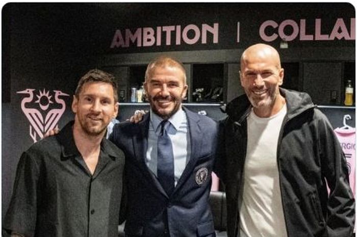 Lionel Messi, David Beckham, dan Zinedine Zidane di markas Inter Miami.