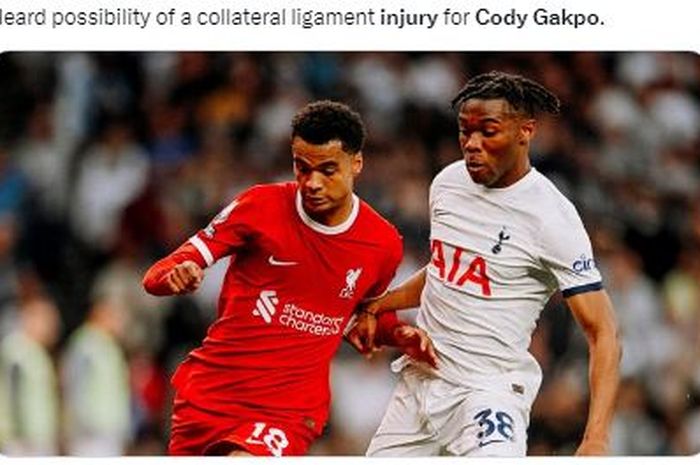 Winger Liverpool, Cody Gakpo, mengalami cedera saat menghadapi Tottenham Hotspur.