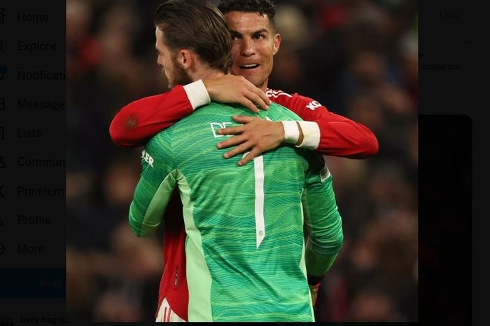 Cristiano Ronaldo (kiri) dan David de Gea jadi bintang saat Man United terakhir kali merasakan kemenangan di Liga Champions (23/11/2021). Terbaru, Selasa (3/10/2023), MU digebuk Galatasaray pada laga kandang pertamanya di Liga Champions musim ini.