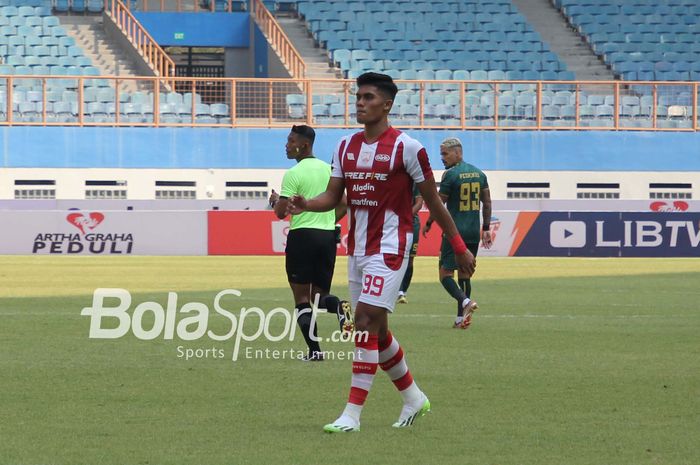 Striker Persis Solo M. Ramadhan Sananta ketika berlaga melawan Persikabo 1973 di Stadion Wibawa Mukti, Cikarang, Jumat (06/10/2023) Sore.