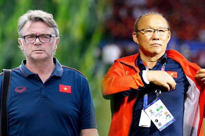 Dua mantan pelatih Timnas Vietnam, Philippe Troussier (kiri) dan Park Hang-seo.