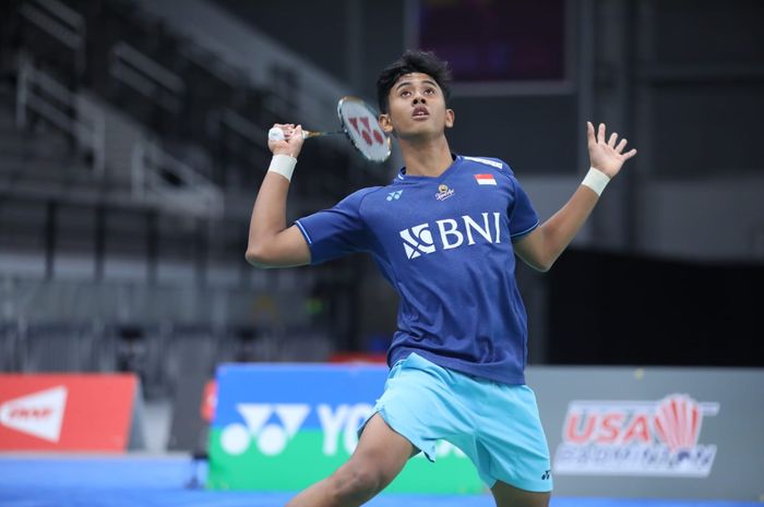 Tunggal putra Indonesia, Alwi Farhan, saat tampil pada semifinal Kejuaraan Dunia Junior 2023 di The Podium, Spokane, Amerika Serikat, 7 Oktober 2023.