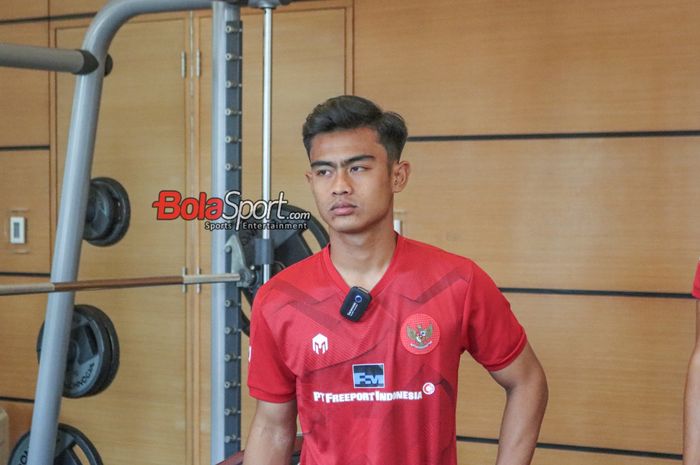 Pratama Arhan saat ditemui dalam acara kerja sama timnas Indonesia dengan PT Freeport Indonesia di Kawasan Senayan, Jakarta, Senin (9/10/2023).