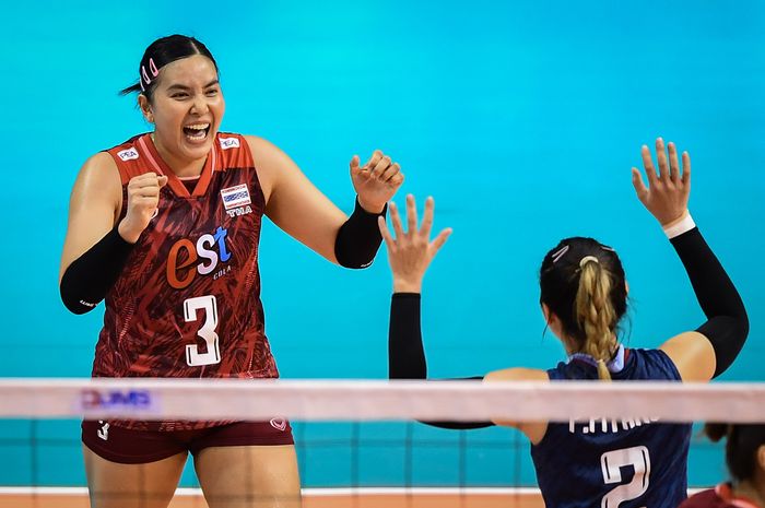 Setter timnas voli putri Thailand, Pornpun Guedpard (No 3), saat bertanding pada Kejuaraan Voli Asia 2023