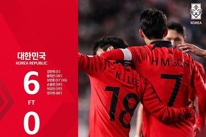 Timnas Korea Selatan berhasil mengalahkan Vietnam dengan skor 6-0 pada laga FIFA Matchday Oktober 2023.