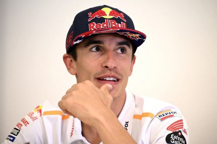 Pembalap Repsol Honda, Marc Marquez, berbicara dalam konferensi pers menjelang MotoGP Australia 2023 di Phillip Island, Kamis (19/10/2023).