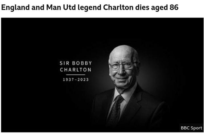 Legenda besar Man United dan timnas Inggris, Sir Bobby Charlton, meninggal dunia pada 21 Oktober 2023.