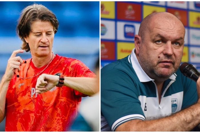 Kolase pelatih Borneo FC Pieter Huistra (kiri) dan pelatih Persib Bandung Bojan Hodak (kanan) Liga 1 2023/2024.