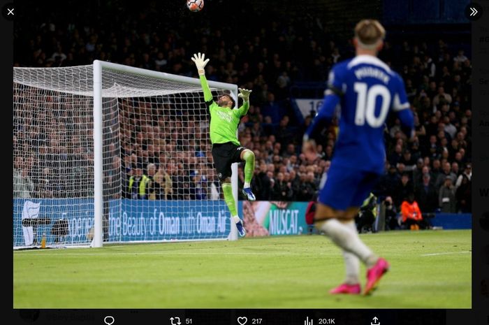 Mykhailo Mudryk cetak gol spektakuler dalam duel Chelsea vs Arsenal pada lanjutan Liga Inggris di Stamford Bridge (21/10/2023).