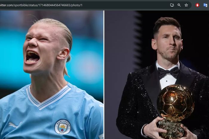 Erling Haaland (kiri) dan Lionel Messi (kanan) akan bersaing dalam perebutan Ballon d'Or 2023.