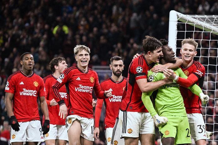 Manchester United meraih kemenangan pertama di Liga Champions berkat gol langka Harry Maguire ke gawang FC Copenhagen dan penyelamatan Andre Onana pada menit akhir di Old Trafford (24/10/2023).