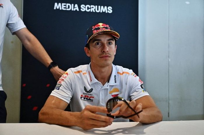 Pembalap Repsol Honda, Marc Marquez . berbicara kepada media di sela MotoGP Thailand 2023 di Sirkuit Buriram, Kamis (26/10/2023).