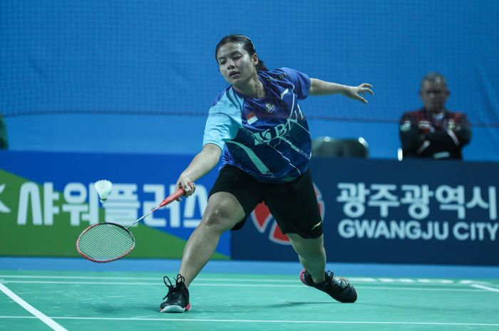 Komang Ayu Cahya Dewi saat beraksi di babak kedua Korea Masters 2023 di Gwangju Women's University Stadium, Gwangju, Korea Selatan, Kamis (9/11/2023)