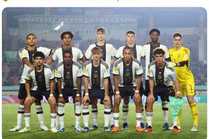 Skuad Timnas U-17 Jerman dalam pertandingan melawan Meksiko di Piala Dunia U-17 2023.