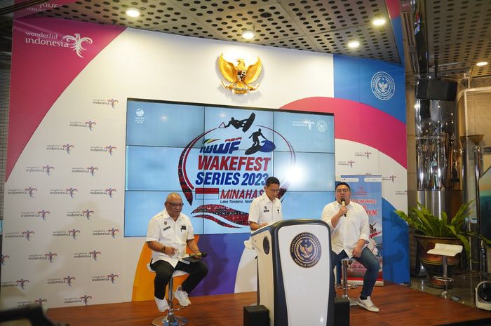 Konferensi Pers IWWF Wakefest Series 2023 Minahasa, yang diselenggarakan di Gedung Kemenparekraf, Senin (13/11/2023).